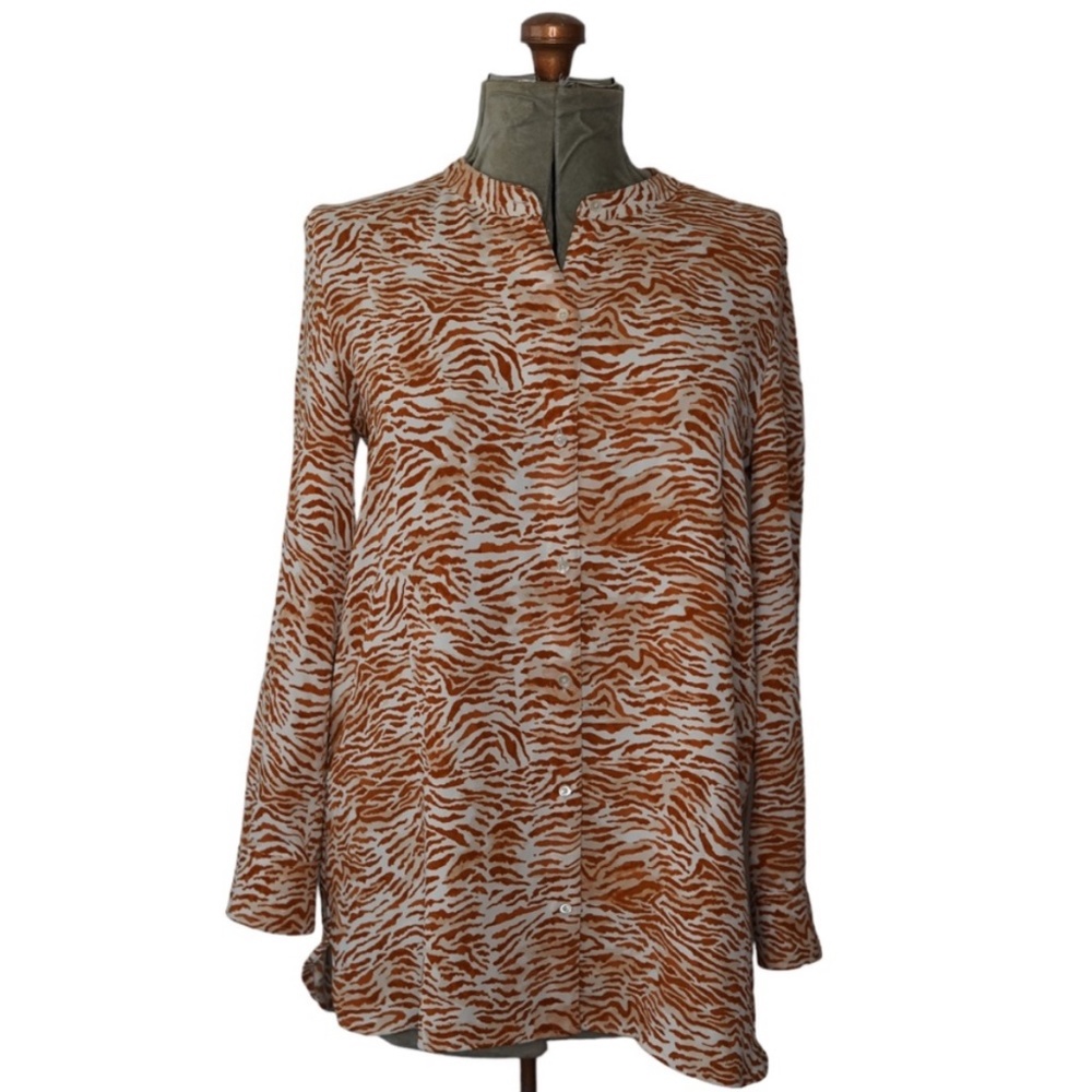 Little Moon Aritzia Mustard & White Zebra Animal Print Paloma Blouse Size Medium